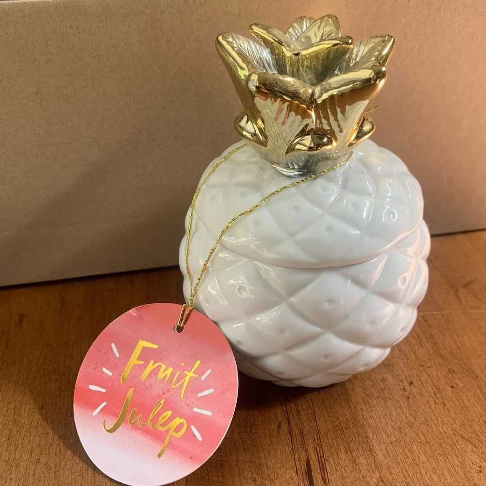 West Elm Fruit Julep Scented Candle in a White Ceramic Pineapple Home Decor Jar